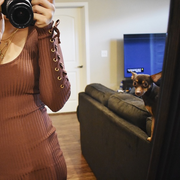 Temptation // Lace Up Long Sleeve Ribbed Dress - Picture 7 of 8